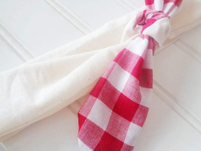 Knotted Headband - Red Gingham with Muslin
