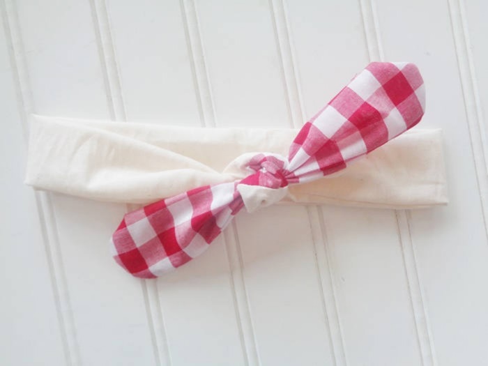 Knotted Headband - Red Gingham with Muslin