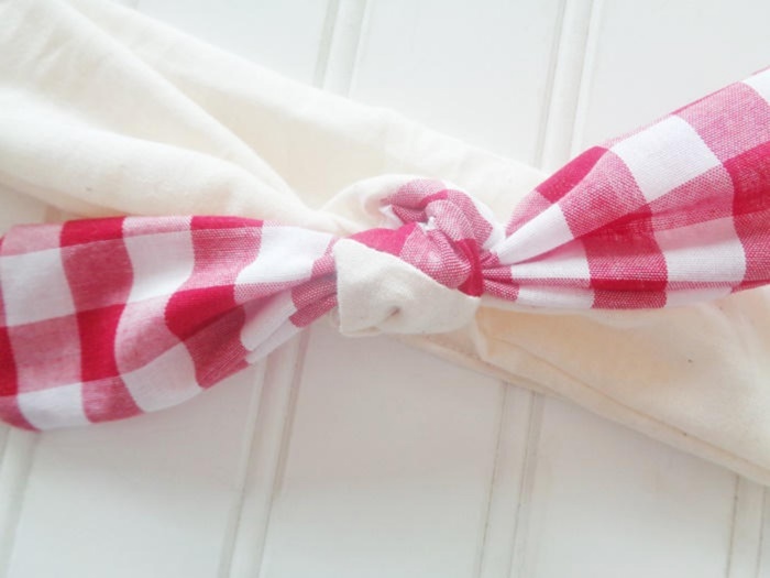 Knotted Headband - Red Gingham with Muslin