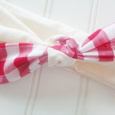 Knotted Headband - Red Gingham with Muslin