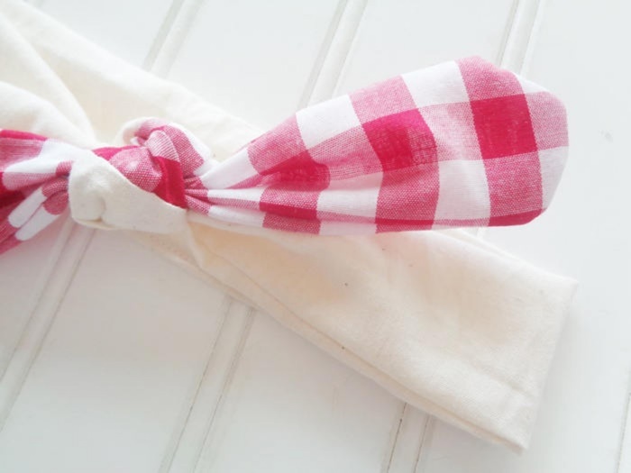 Knotted Headband - Red Gingham with Muslin