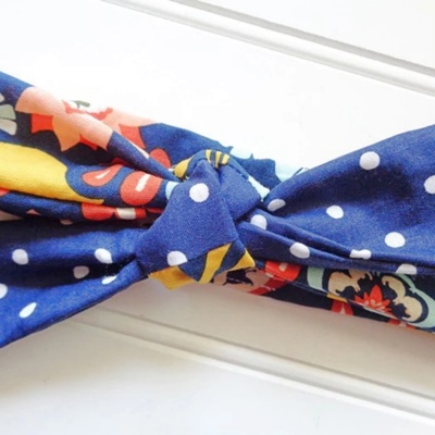 Knotted Headband - Floral on Navy with Dots on Navy