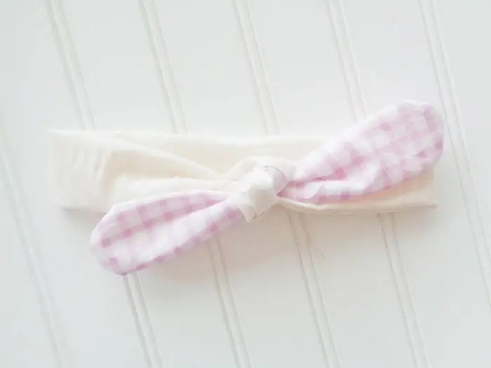 Knotted Headband - Violet Gingham with Muslin