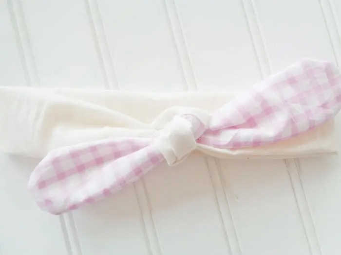 Knotted Headband - Violet Gingham with Muslin