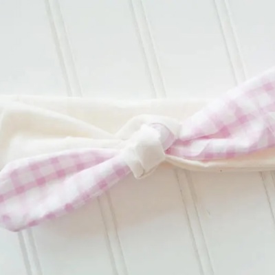 Knotted Headband - Violet Gingham with Muslin