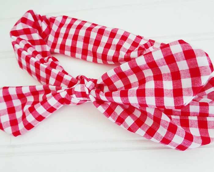 Knotted Elastic Headband - Red Gingham