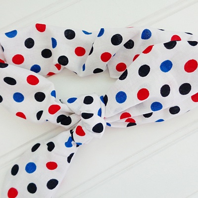 Knotted Elastic Headband - Red and Blue Dots