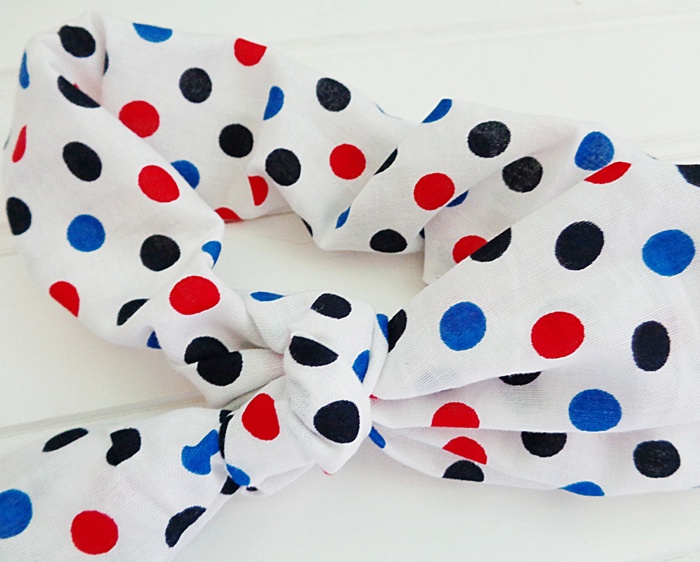 Knotted Elastic Headband - Red and Blue Dots