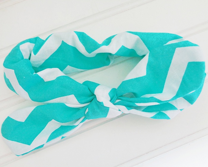 Knotted Elastic Headband - Teal Chevron