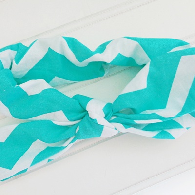 Knotted Elastic Headband - Teal Chevron