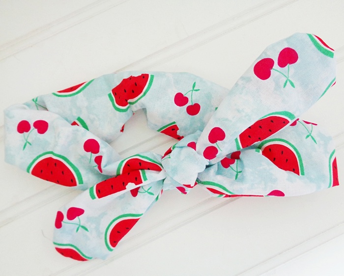 Knotted Elastic Headband - Watermelon and Cherries