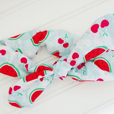 Knotted Elastic Headband - Watermelon and Cherries