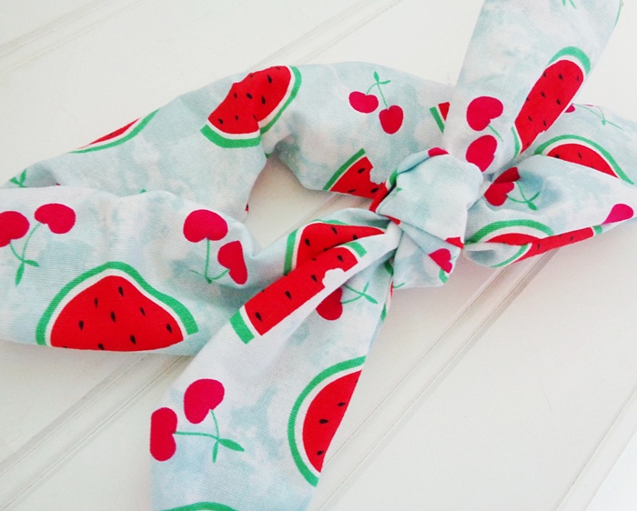 Knotted Elastic Headband - Watermelon and Cherries