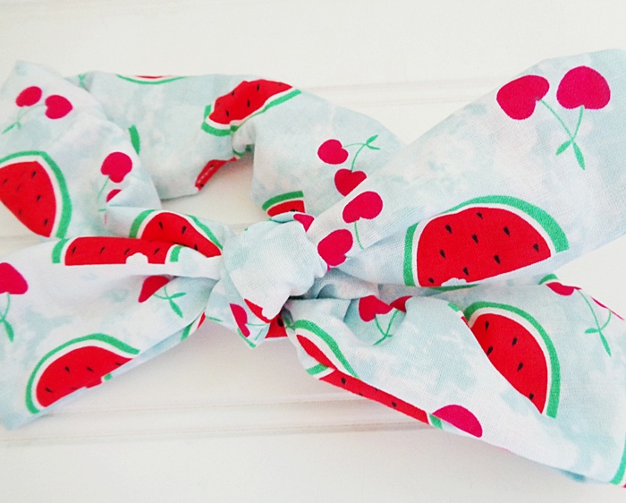 Knotted Elastic Headband - Watermelon and Cherries