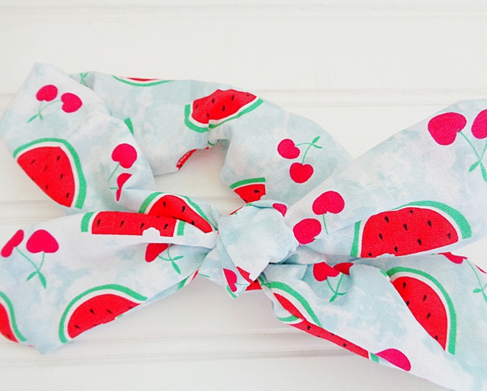 Knotted Elastic Headband - Watermelon and Cherries