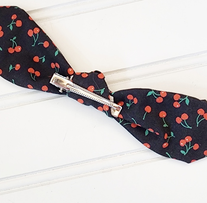 Hair Bow Clip - Cherries on Black