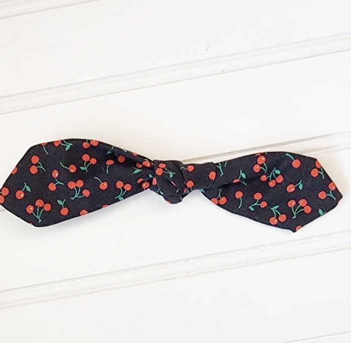 Hair Bow Clip - Cherries on Black