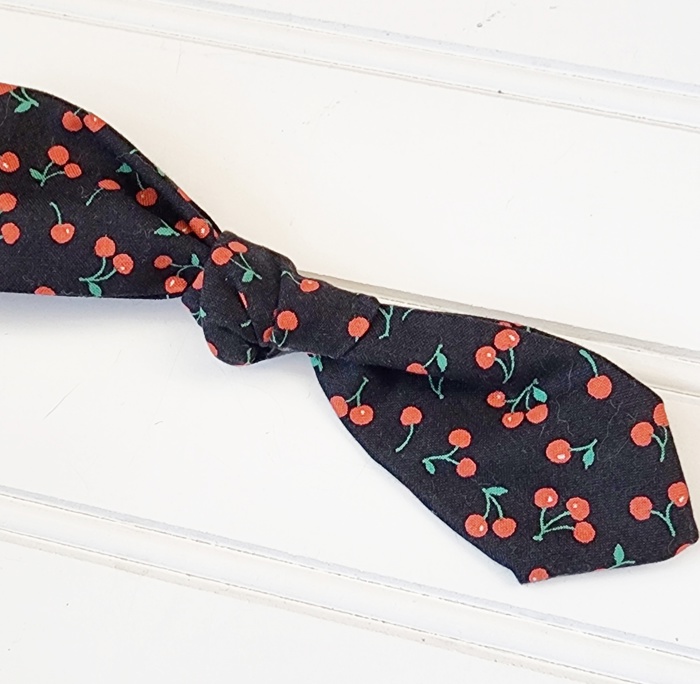 Hair Bow Clip - Cherries on Black
