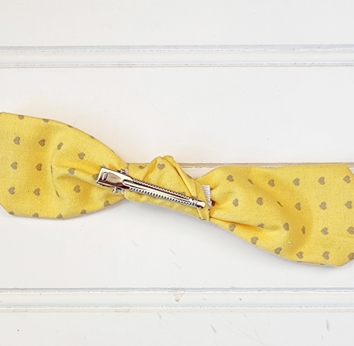 Hair Bow Clip - Gray Hearts on Yellow