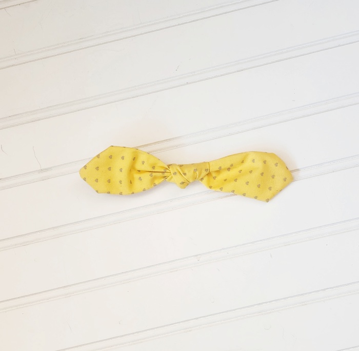 Hair Bow Clip - Gray Hearts on Yellow