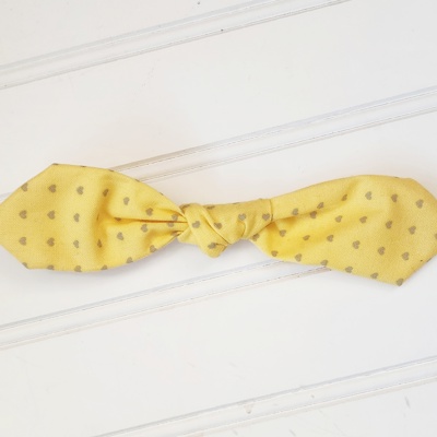 Hair Bow Clip - Gray Hearts on Yellow