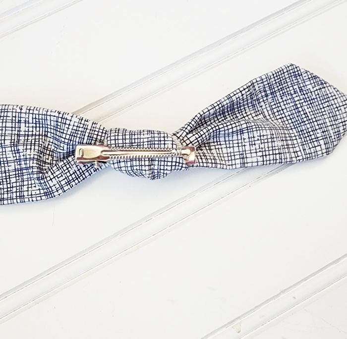 Hair Bow Clip - Navy Lines
