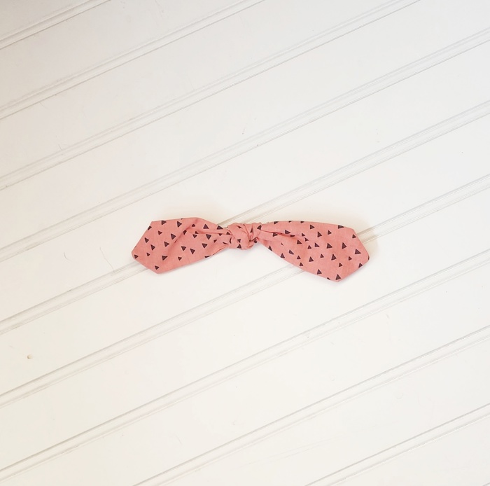Hair Bow Clip - Navy Triangles on Coral