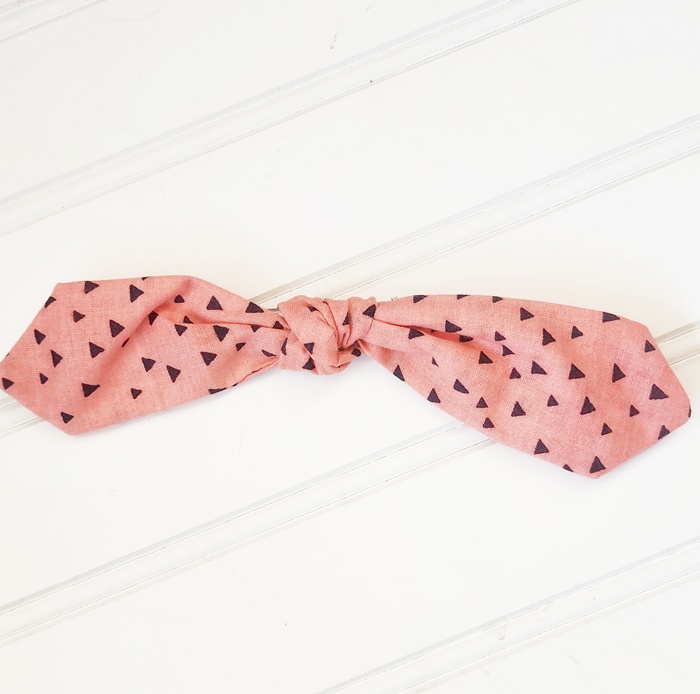 Hair Bow Clip - Navy Triangles on Coral