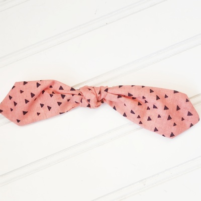 Hair Bow Clip - Navy Triangles on Coral