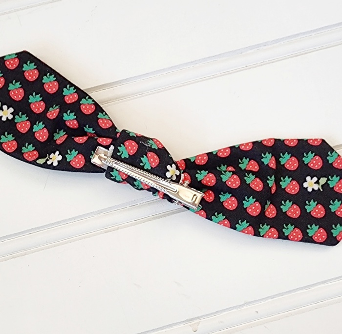 Hair Bow Clip - Strawberries on Black