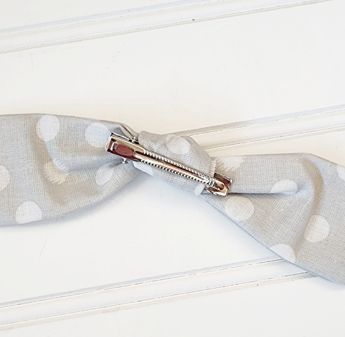 Hair Bow Clip - White Dots on Gray