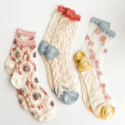 Floral Sheer Breathable Glass Socks  Set-3 pack