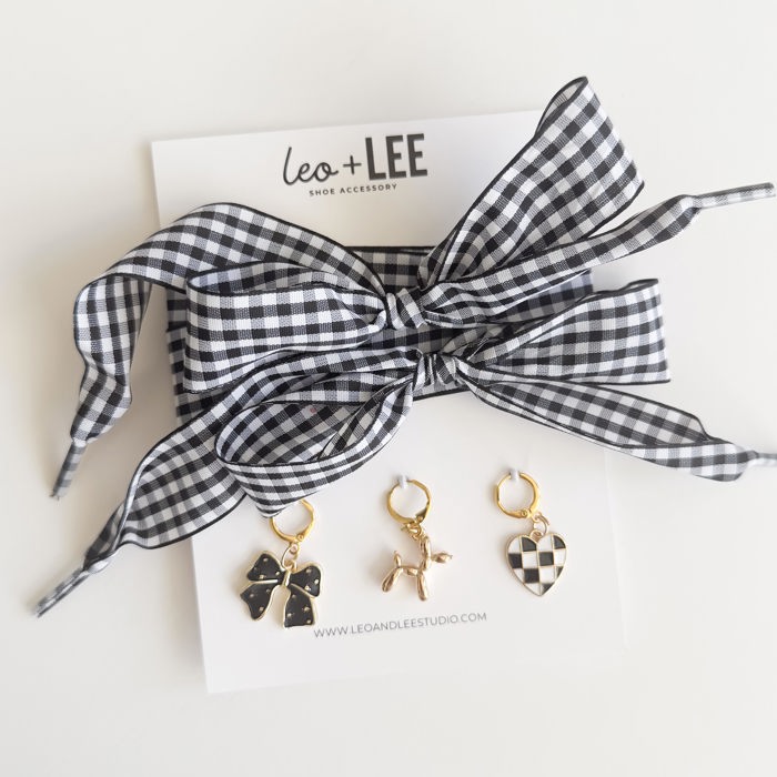 Black Gingham Shoe Lace Charm Set