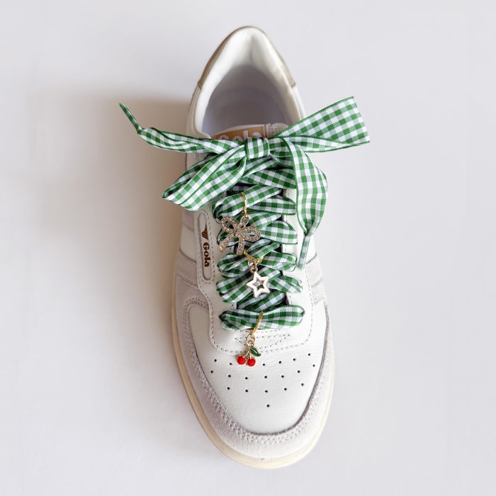 Green Gingham Shoe Lace Charm Set