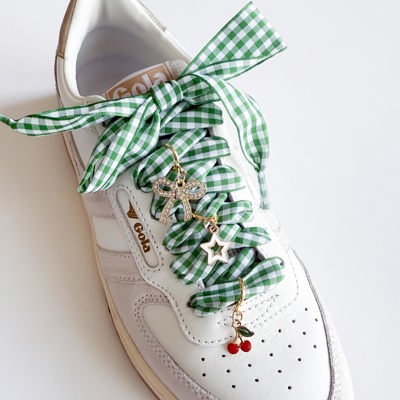 Green Gingham Shoe Lace Charm Set