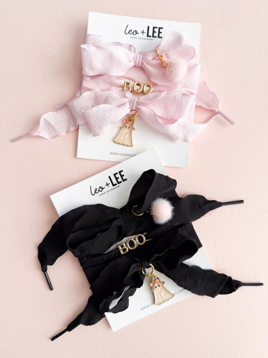  “Boo” Halloween Sneaker Charm Lace Set – Ghost & Bow Details