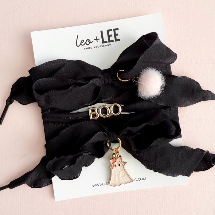  “Boo” Halloween Sneaker Charm Lace Set – Ghost & Bow Details