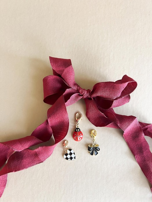 Burgundy Shoelaces with Ladybug, Bow, and Heart Charm Set