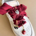  Burgundy Shoelaces with Ladybug, Bow, and Heart Charm Set