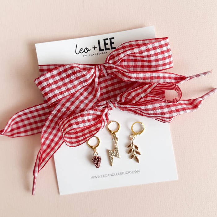 Red Gingham Shoe Lace Charm Set