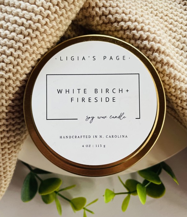 Luxury Soy Candle | White Birch and Fireside Scent  4 oz