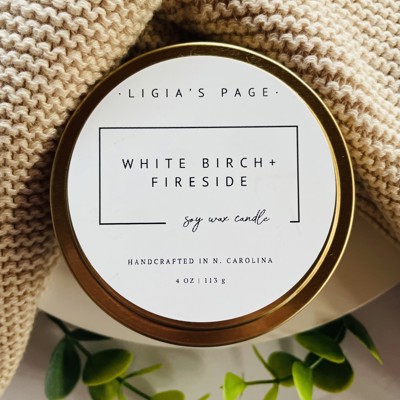 Luxury Soy Candle | White Birch and Fireside Scent  4 oz