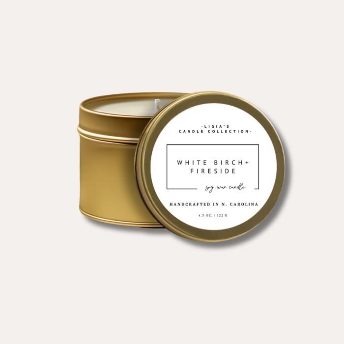Luxury Soy Candle | White Birch and Fireside Scent  4 oz