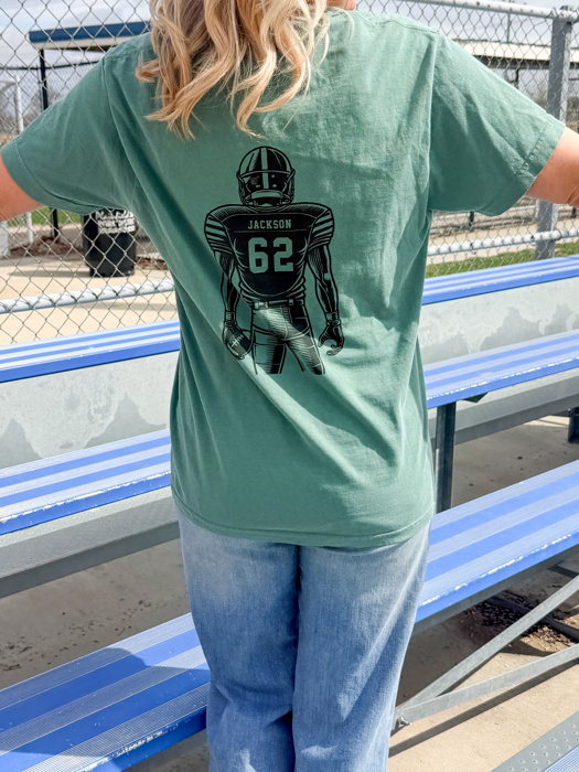 Custom Football Player Comfort Colors Tee Front and Back