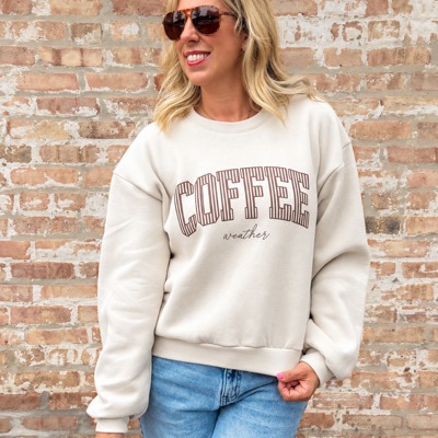 Coffee Weather Striped Balloon Sleeve Sweatshirt