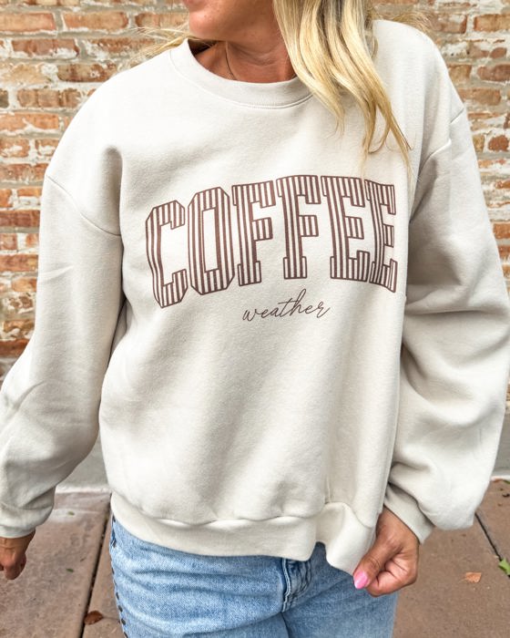 Coffee Weather Striped Balloon Sleeve Sweatshirt
