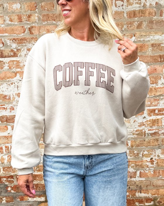 Coffee Weather Striped Balloon Sleeve Sweatshirt
