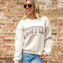 Large Bone Coffee Weather Striped Balloon Sleeve Sweatshirt
