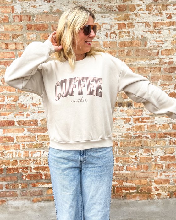 Coffee Weather Striped Balloon Sleeve Sweatshirt