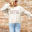 Medium Bone Coffee Weather Striped Balloon Sleeve Sweatshirt